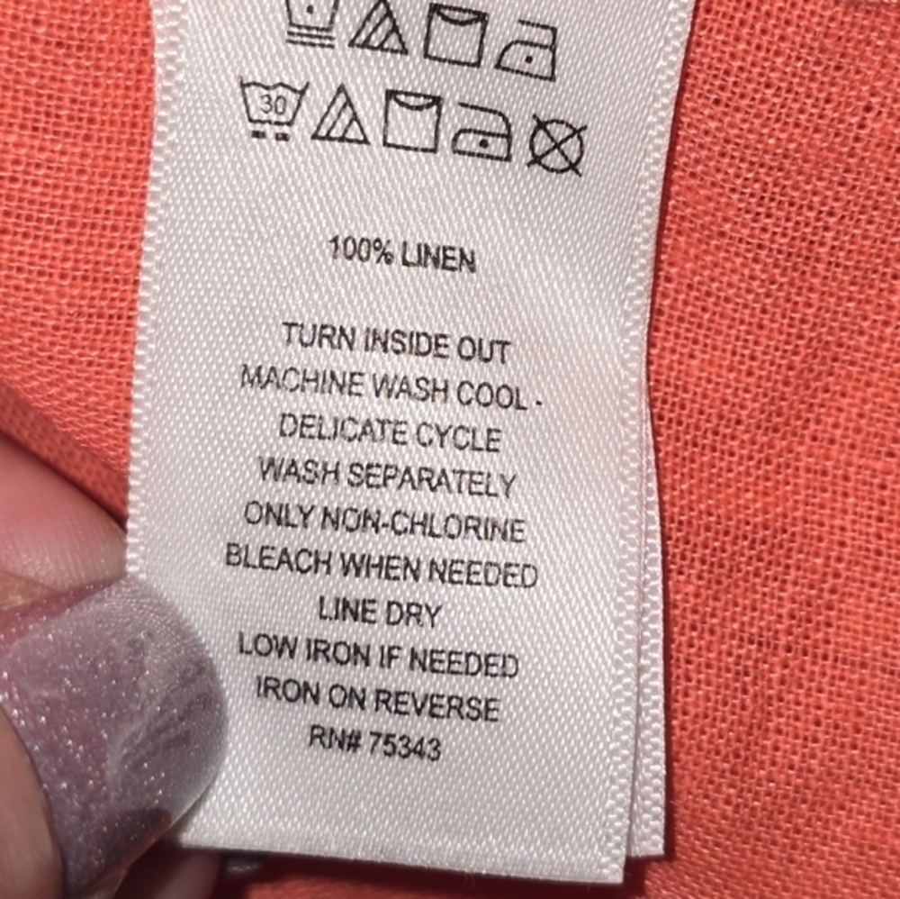 Sigrid Olsen 100% Linen Vibrant Coral Button-Down Shirt Tunic Size Large New - Picture 9 of 9